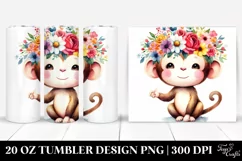 Cartoon-Style Watercolor Monkey | 20 oz Tumbler Product Image 1