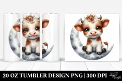 20 Oz Tumbler Sublimation | Smiling Highland Cow Moon Design Product Image 1