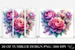 Diamond Peonies Heart Watercolor Tumbler Product Image 1