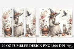 Washed Watercolor Vintage Witch with Cat | 20 oz Tumbler Product Image 1