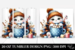 Cute Little Cat with Hot Cocoa PNG Product Image 1