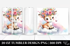 Cartoon Deer with Flower Crown, Transparent 20 Oz Tumbler Product Image 1