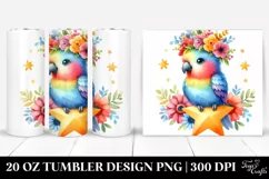 Cartoon Parrot with Flower Crown, Transparent 20 Oz Tumbler Product Image 1