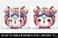 Enthusiastic Baby Bear with Reindeer Horns PNG Product Image 1