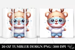 Enthusiastic Baby Bear with Reindeer Horns PNG Product Image 1