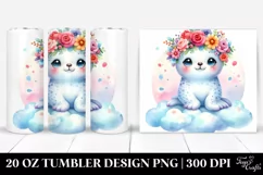 Cute Seal with Flower Crown, Transparent 20 Oz Tumbler Product Image 1