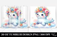 Cute Seal with Flower Crown, Transparent 20 Oz Tumbler Product Image 1