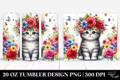 Cartoon Kitten with Flower Crown, Transparent 20 Oz Tumbler Product Image 1