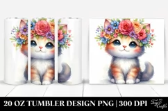 Cartoon-Style Kitten with Flower Crown 20 Oz Tumbler Product Image 1