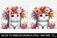 Cartoon Kitten with Flower Crown, Transparent 20 Oz Tumbler Product Image 1