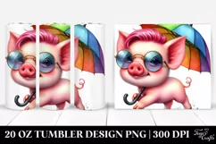 Cute Baby Pig Running with Umbrella, Transparent 20 Oz Product Image 1