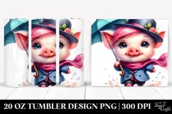 Cute Baby Pig Running with Umbrella, Transparent 20 Oz Product Image 1