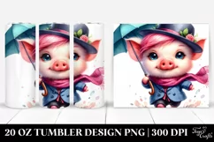Cute Baby Pig Running with Umbrella, Transparent 20 Oz Product Image 1