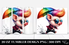 Cute Baby Pig Running with Umbrella, Transparent 20 Oz Product Image 1