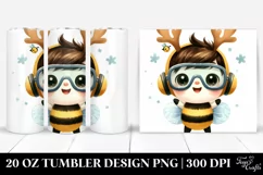 Enthusiastic Baby Bee with Reindeer Horns PNG Product Image 1