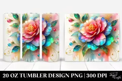 20 Oz Tumbler Sublimation | Colorful Camellia White Product Image 1