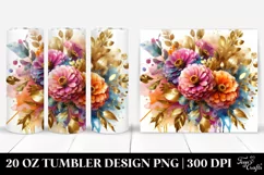Watercolor Abstract Bouquet Gold Foil Zinnia Product Image 1