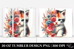 Retro Vibrant Kitten with Flowers. 20 oz Tumbler Design Product Image 1