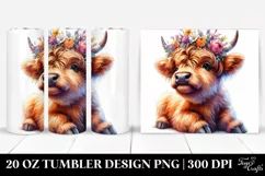 Highland Cow with Floral Wreath, PNG Product Image 1