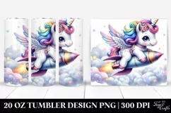 Colorful Baby Unicorn with Rocket Ship. 20 oz Tumbler Design Product Image 1