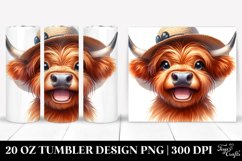 Highland Cow Sun Hat Caricature | 20 Oz Tumbler Product Image 1