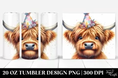 Highland Cow Party Hat Excitement | 20 Oz Tumbler Product Image 1