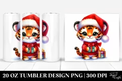 Enthusiastic Baby Tiger with Santa Hat PNG Product Image 1