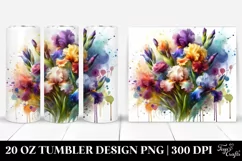 Vibrant Colorful Iris Bouquet Watercolor | 20 Oz Tumbler Product Image 1