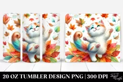 Colorful Cute Cat Tumbling with Autumn Leaves | 20 oz Product Image 1