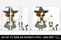Simple Witch and Cat Watercolor | 20 oz Tumbler Product Image 1