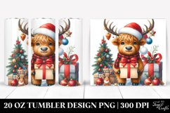Cute Highland Cow with Gift Clipart, 20 Oz Tumbler Product Image 1