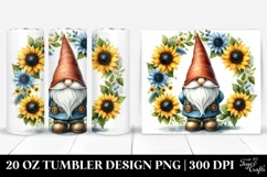 Cute Watercolor Gnome with Sunflower Wreath | 20 oz Tumbler Product Image 1