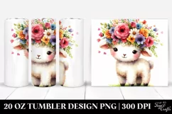 Watercolor Lamb with Flower Crown 20 Oz Tumbler Product Image 1