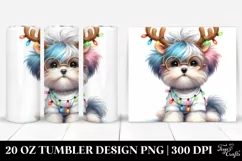 Enthusiastic Havanese with Reindeer Horns PNG Product Image 1