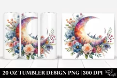 Colorful Half Moon with Flowers Clipart 20 Oz Tumbler Product Image 1