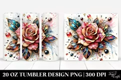 20 Oz Tumbler Sublimation | Stained Rose Watercolor Clipart Product Image 1