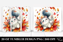 Colorful Cute Cat Tumbling with Autumn Leaves | 20 oz Product Image 1
