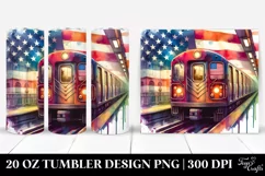 Watercolor Vintage Vibrant Subway Train with Flag | 20 oz Product Image 1