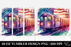 Watercolor Vintage Vibrant Subway Train with Flag | 20 oz Product Image 1