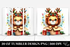 Expressive Lion with Reindeer Horns PNG Product Image 1