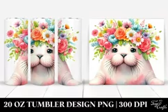 Colorful Flower Crown Walrus 20 oz Tumbler Product Image 1