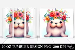 Colorful Flower Crown Walrus 20 oz Tumbler Product Image 1