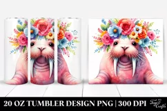 Colorful Flower Crown Walrus 20 oz Tumbler Product Image 1