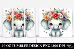 Cartoon Elephant with Flower Crown 20 Oz Tumbler Product Image 1
