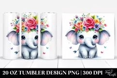 Cartoon Elephant with Flower Crown 20 Oz Tumbler Product Image 1