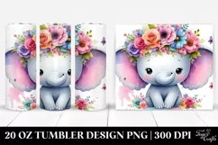 Cartoon Elephant with Flower Crown 20 Oz Tumbler Product Image 1