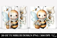 Detailed Watercolor Boho Cute Baby Bee Holding a Basket of Product Image 1