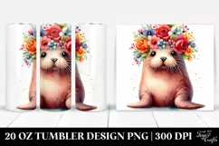 Vibrant Walrus with Flower Crown | 20 oz Tumbler Product Image 1