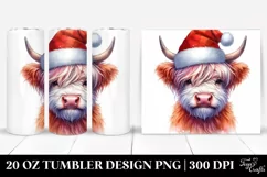 Vibrant Highland Cow in Santa Hat, Transparent 20 Oz Tumbler Product Image 1