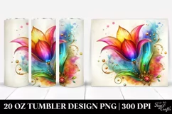20 Oz Tumbler Sublimation | Colorful Tulip on White Product Image 1